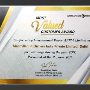 Most Valued Customer Award by International Papers APPM Limited at the Paperex 2017